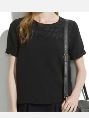 Madewell Black Ivy Leaf Relaxed Fit Embroidered Short Sleeve Top